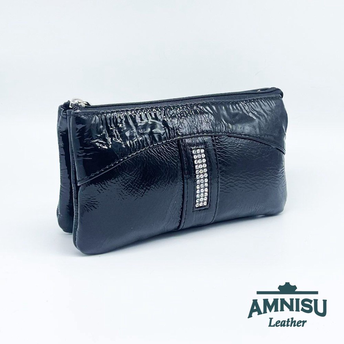 Fekete gyűrt lakk egyenes swarovski köves női pénztárca G8007 - táska & tok - pénztárca & más tok - pénztárca - női pénztárca - Meska.hu