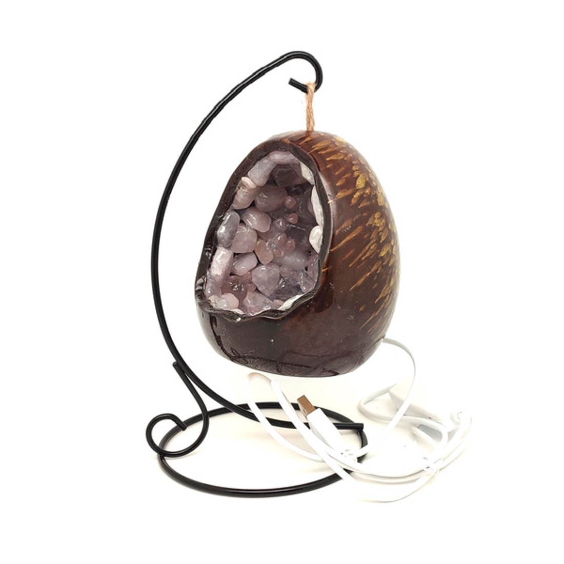 Rózsakvarc tojás hangulatlámpa fém állvánnyal 10 cm - kellékek & szerszámok - ásvány alapanyag - Meska.hu