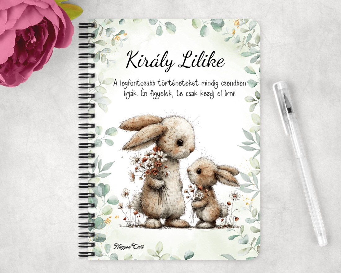 Személyre szabható - Anya és a kicsi nyuszikája mintás A6-os füzet - otthon & életmód - papír, írószer - jegyzetfüzet & napló - Meska.hu