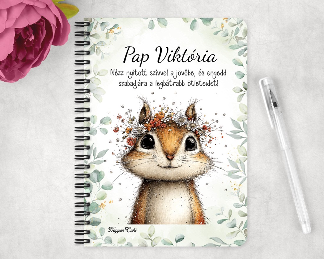 Személyre szabható - Az erdő kis akrobatája, a mókus mintás A5-ös füzet - otthon & életmód - papír, írószer - jegyzetfüzet & napló - Meska.hu