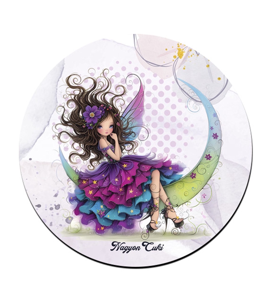 Szépséges lila virágos tündér és a hold pohár alátét -  - Meska.hu