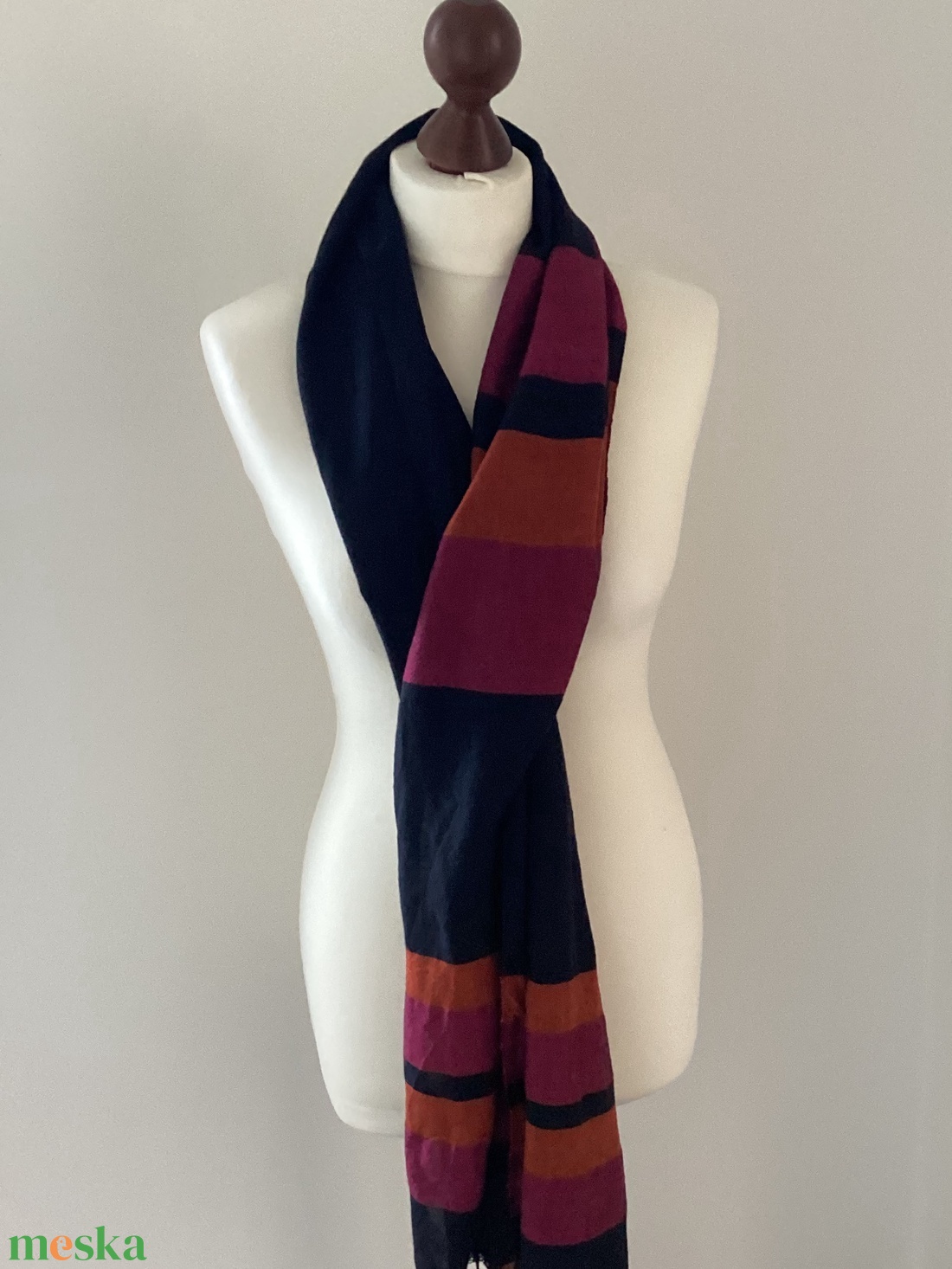 Kézzel szőtt elegáns Merinó Sötétkék narancs pink Kendő - ruha & divat - sál, sapka, kendő - kendő - Meska.hu