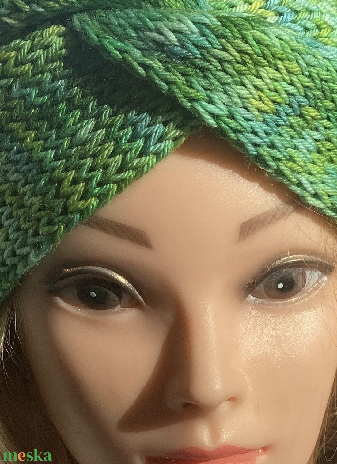 Zöld kék kézzel festett, Kötött Merino Gyapjú egyedi Csavart Fejpánt Fülmelegítő - ruha & divat - sál, sapka, kendő - fejpánt - Meska.hu
