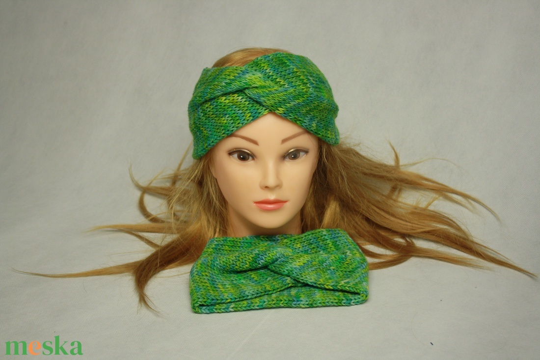 Zöld kék kézzel festett, Kötött Merino Gyapjú egyedi Csavart Fejpánt Fülmelegítő - ruha & divat - sál, sapka, kendő - fejpánt - Meska.hu
