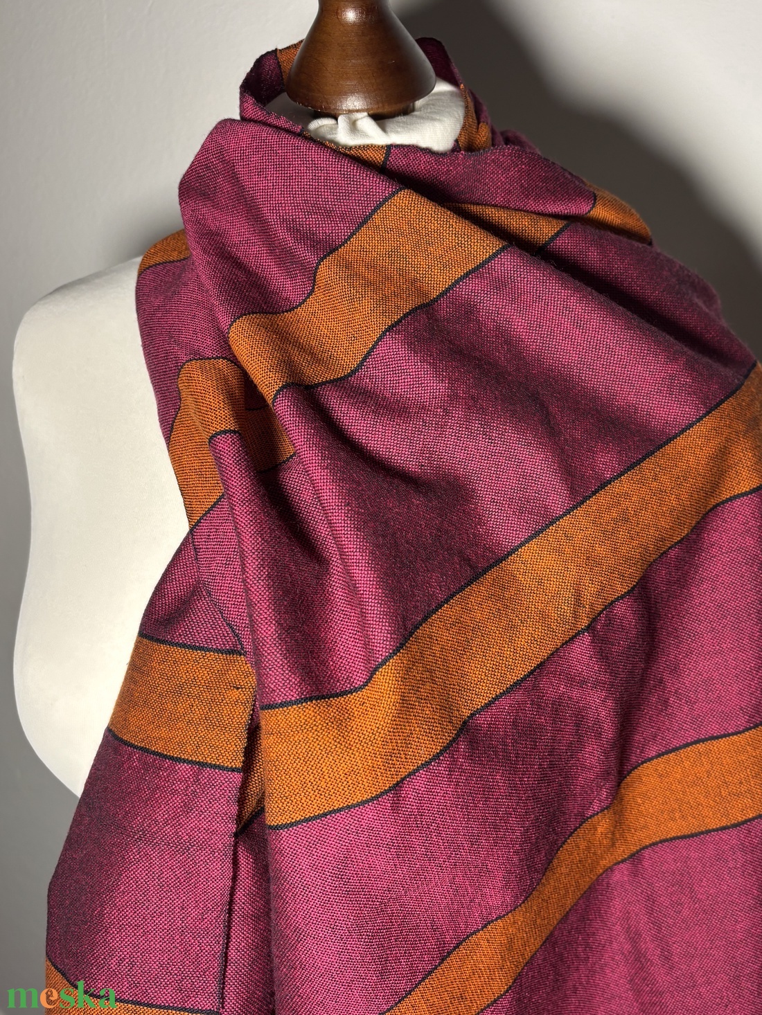 Kézzel szőtt csíkos Pink Narancs Merino Kendő - ruha & divat - sál, sapka, kendő - kendő - Meska.hu