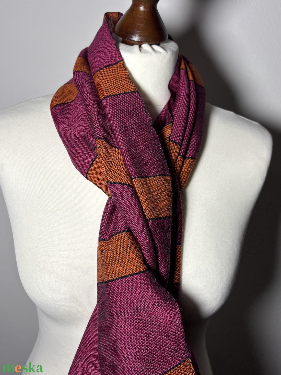 Kézzel szőtt csíkos Pink Narancs Merino Kendő - ruha & divat - sál, sapka, kendő - kendő - Meska.hu