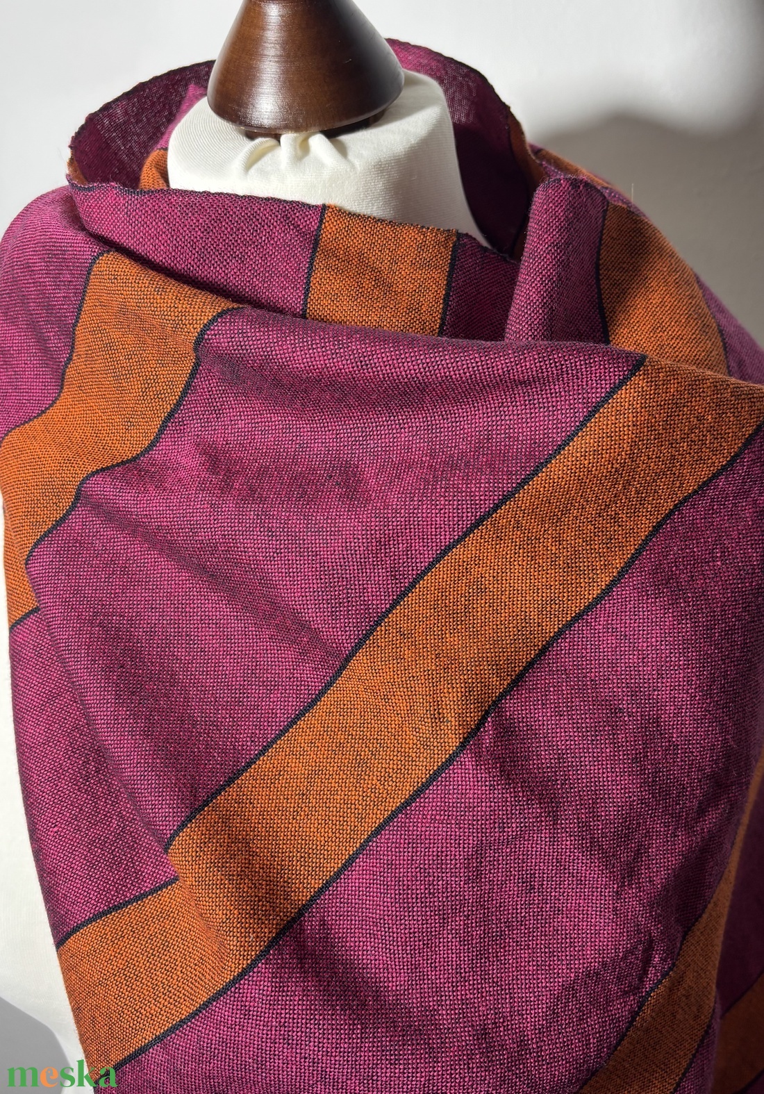 Kézzel szőtt csíkos Pink Narancs Merino Kendő - ruha & divat - sál, sapka, kendő - kendő - Meska.hu