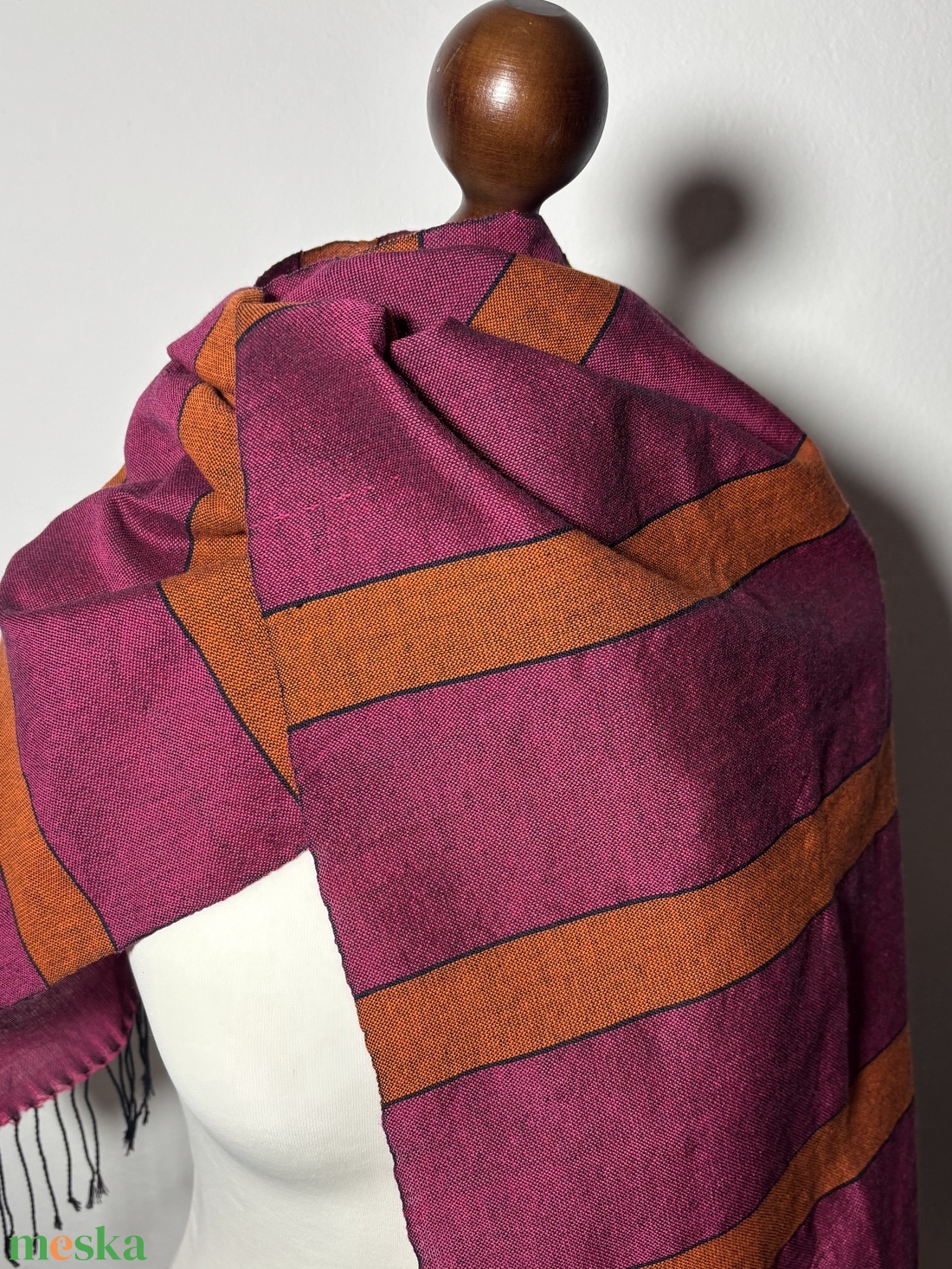 Kézzel szőtt csíkos Pink Narancs Merino Kendő - ruha & divat - sál, sapka, kendő - kendő - Meska.hu