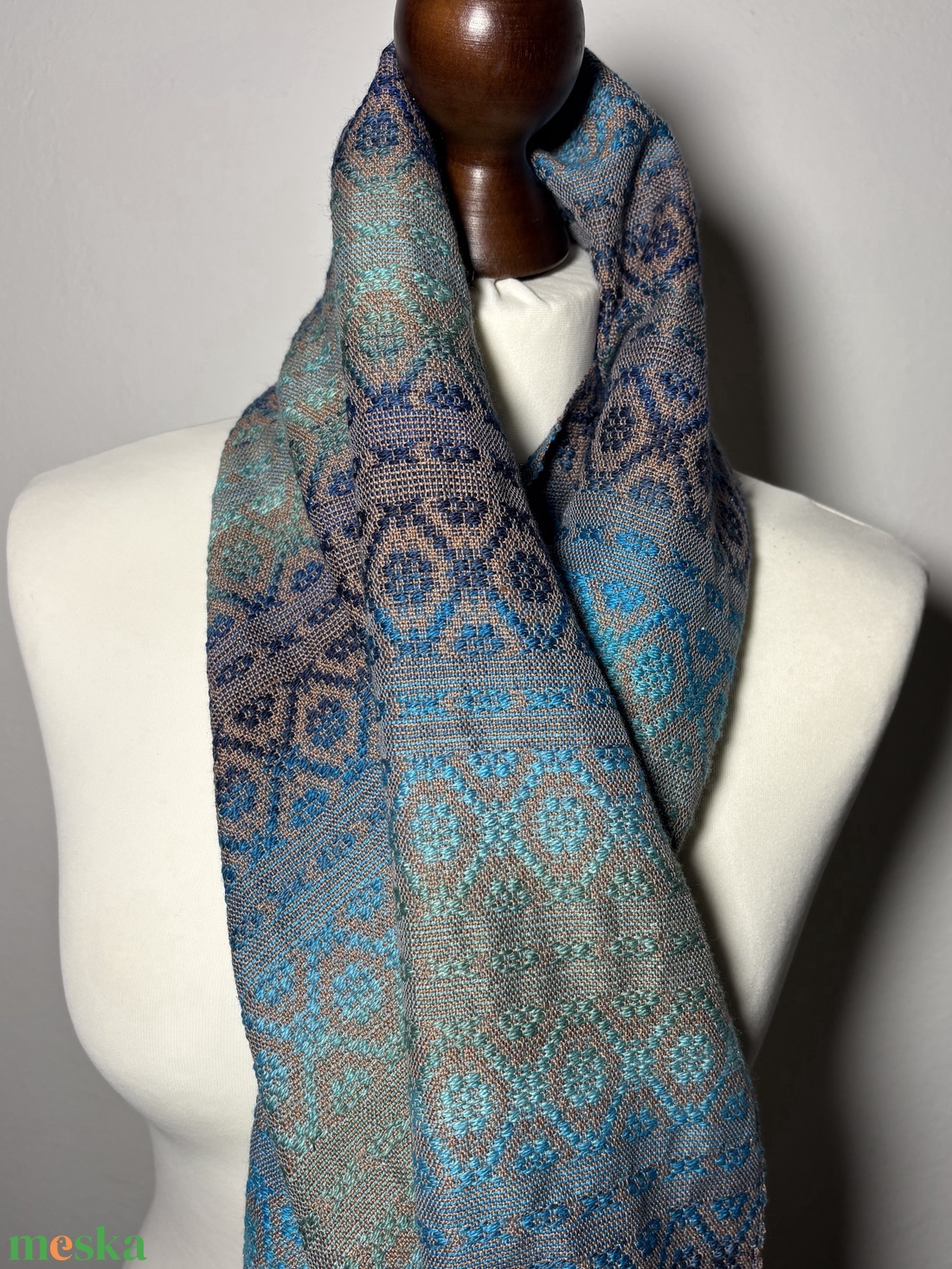 Kézzel szőtt Türkiz Barna színátmenetes Merinó és Selyem Kendő - ruha & divat - sál, sapka, kendő - kendő - Meska.hu