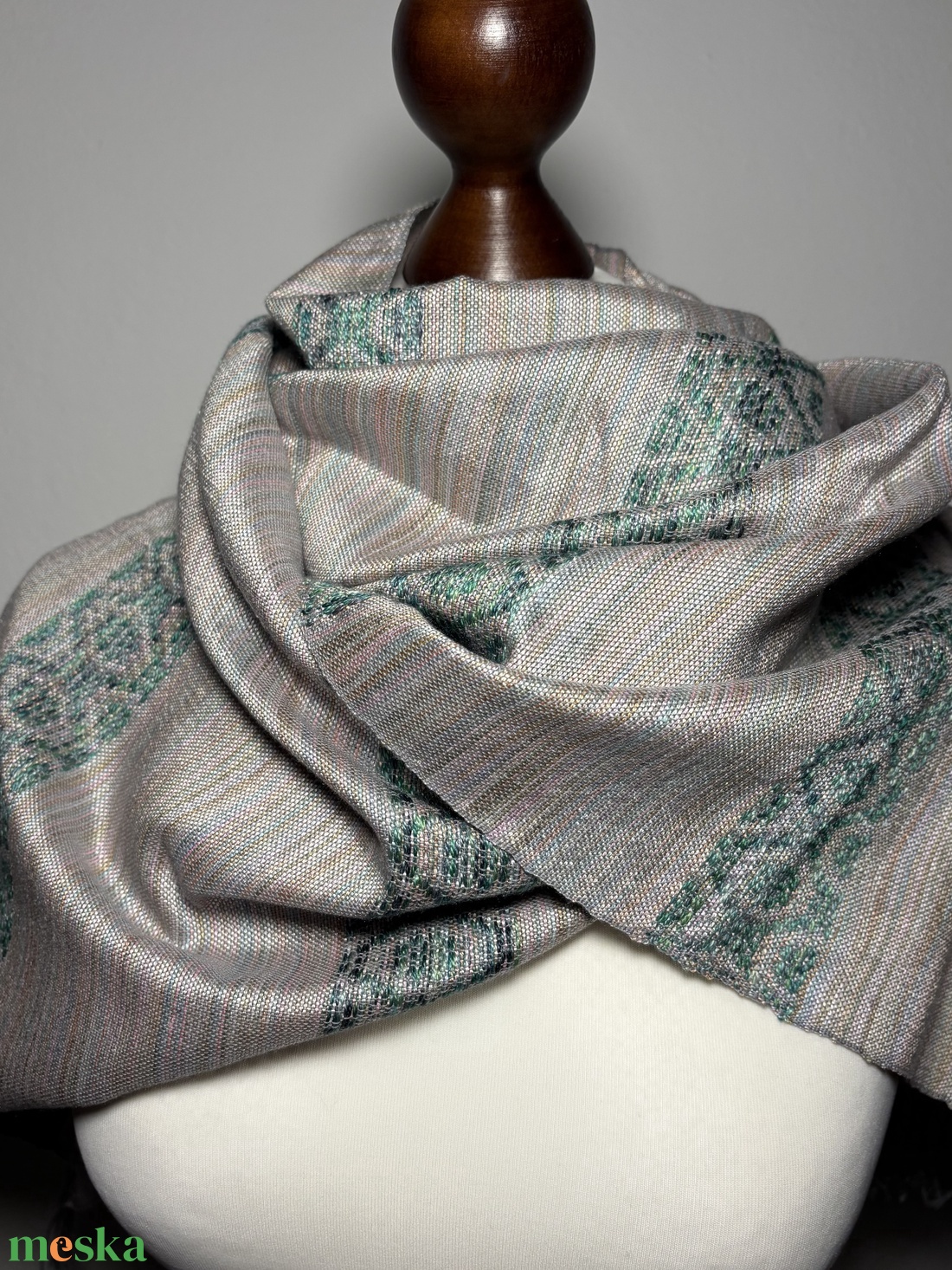 Kézzel szőtt elegáns púder Rózsaszín Zöld Selyem Kendő - ruha & divat - sál, sapka, kendő - kendő - Meska.hu