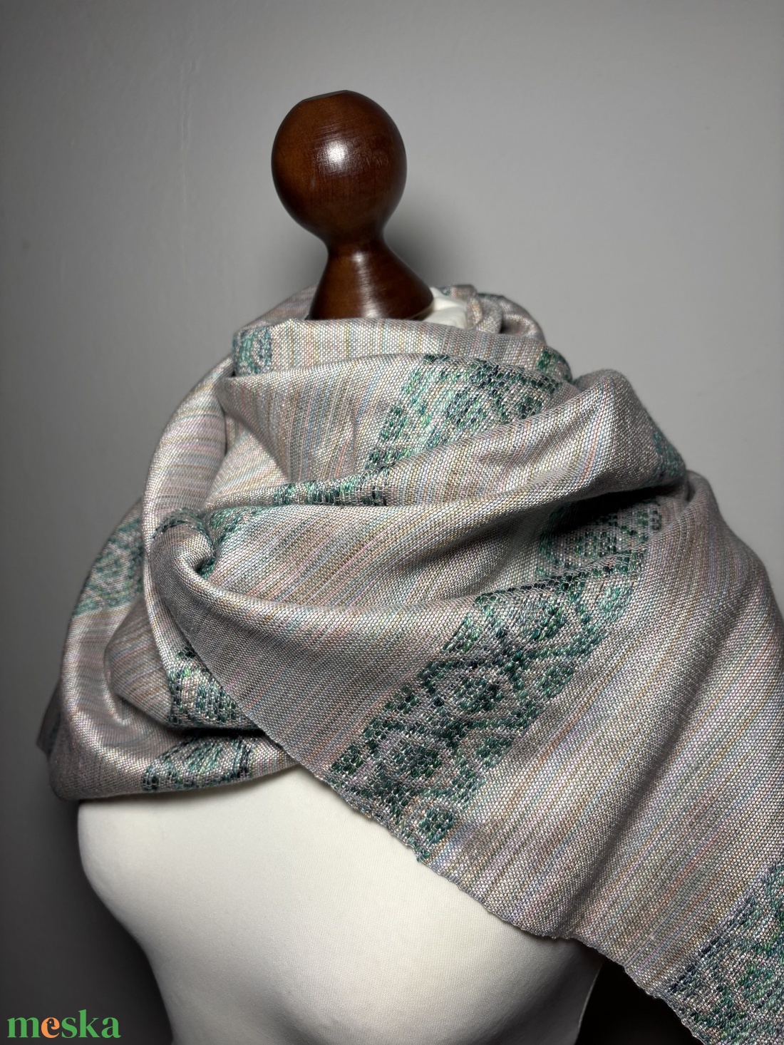 Kézzel szőtt elegáns púder Rózsaszín Zöld Selyem Kendő - ruha & divat - sál, sapka, kendő - kendő - Meska.hu