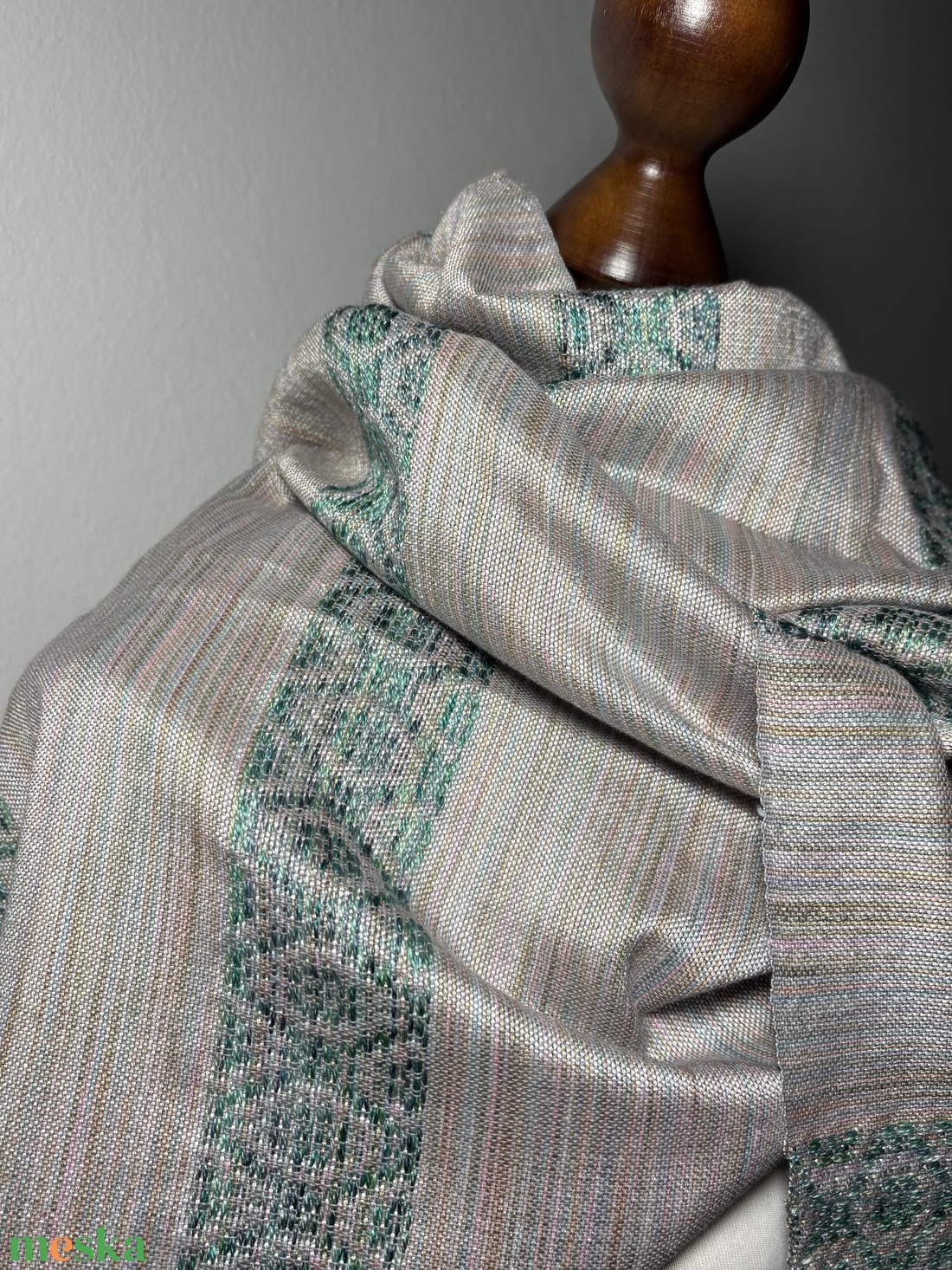 Kézzel szőtt elegáns púder Rózsaszín Zöld Selyem Kendő - ruha & divat - sál, sapka, kendő - kendő - Meska.hu