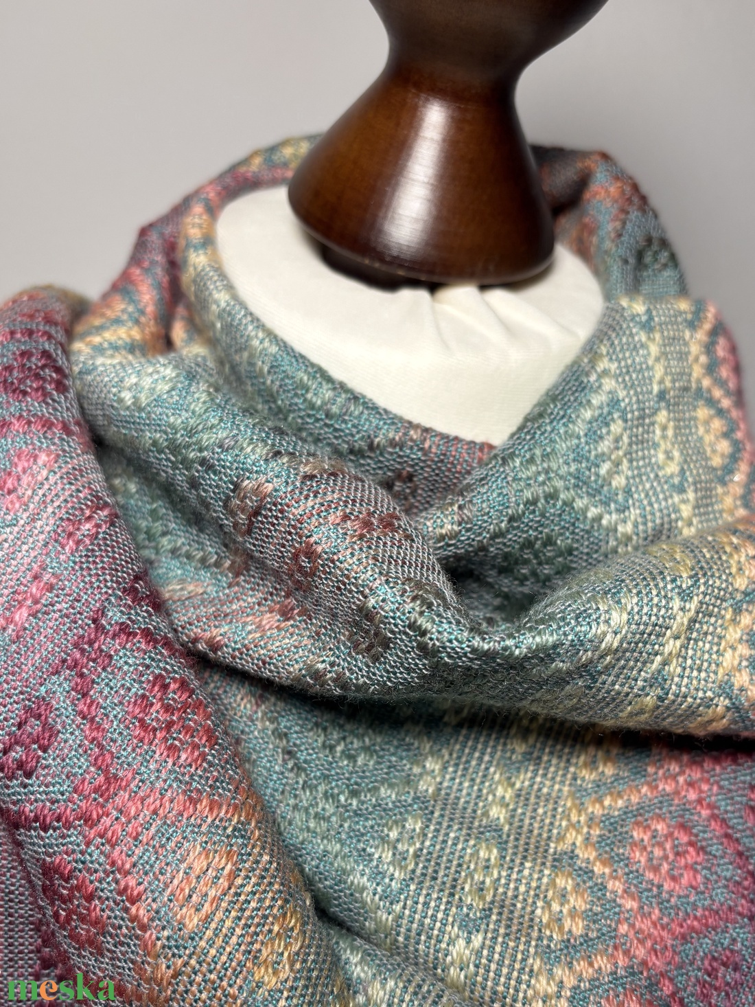 Kézzel szőtt Zöldes Lilás Merinó és Selyem Kendő - ruha & divat - sál, sapka, kendő - kendő - Meska.hu