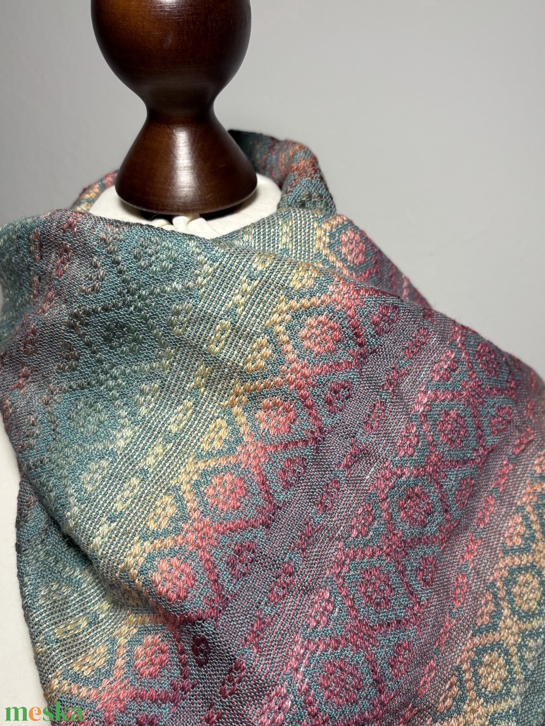 Kézzel szőtt Zöldes Lilás Merinó és Selyem Kendő - ruha & divat - sál, sapka, kendő - kendő - Meska.hu