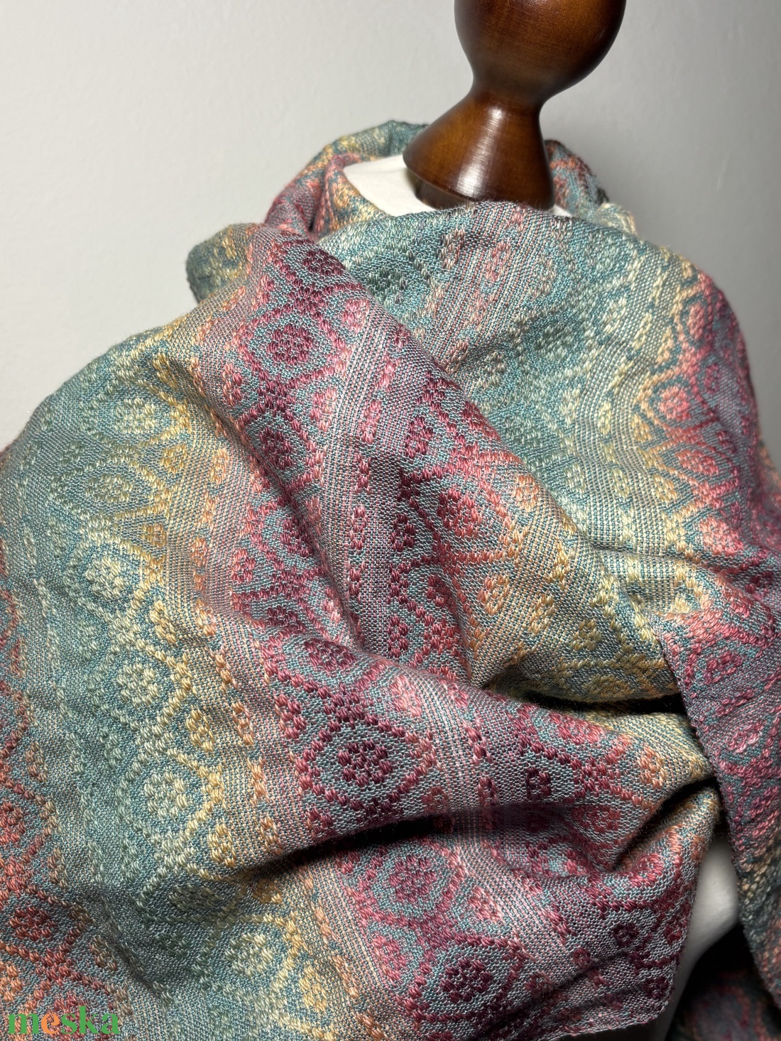 Kézzel szőtt Zöldes Lilás Merinó és Selyem Kendő - ruha & divat - sál, sapka, kendő - kendő - Meska.hu