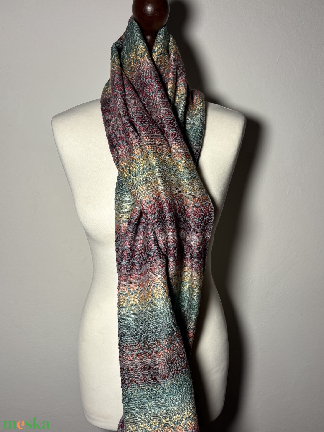 Kézzel szőtt Zöldes Lilás Merinó és Selyem Kendő - ruha & divat - sál, sapka, kendő - kendő - Meska.hu