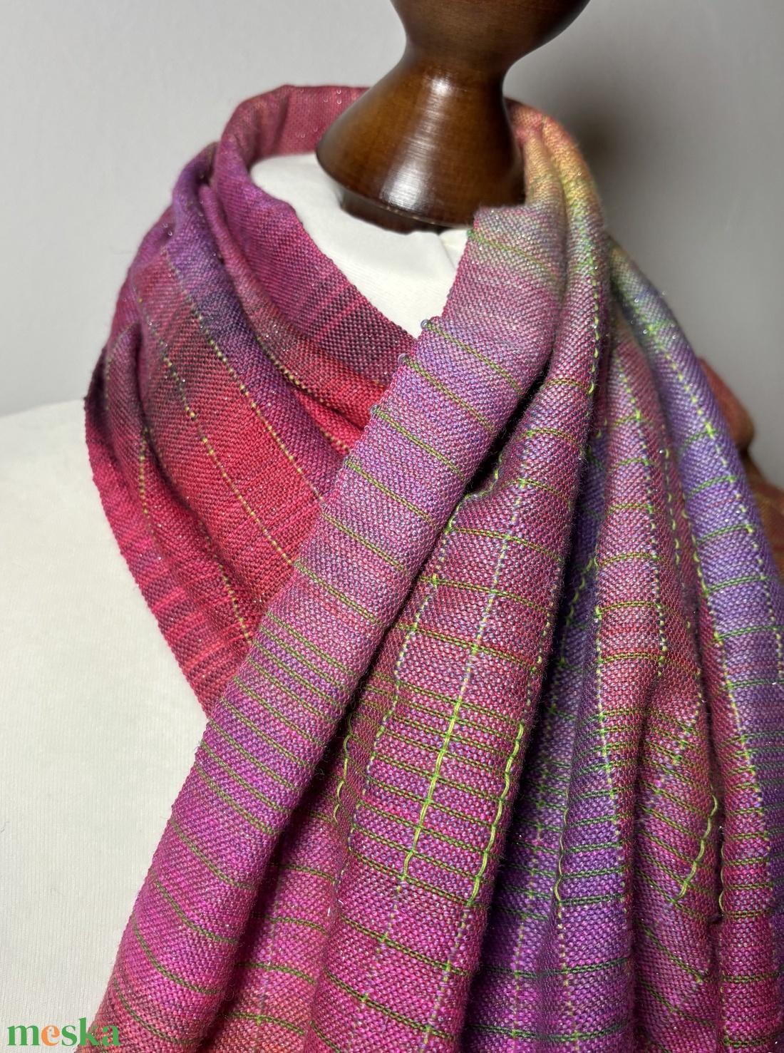 Kézzel szőtt Pink Sárga Merinó és Selyem Kendő - ruha & divat - sál, sapka, kendő - kendő - Meska.hu
