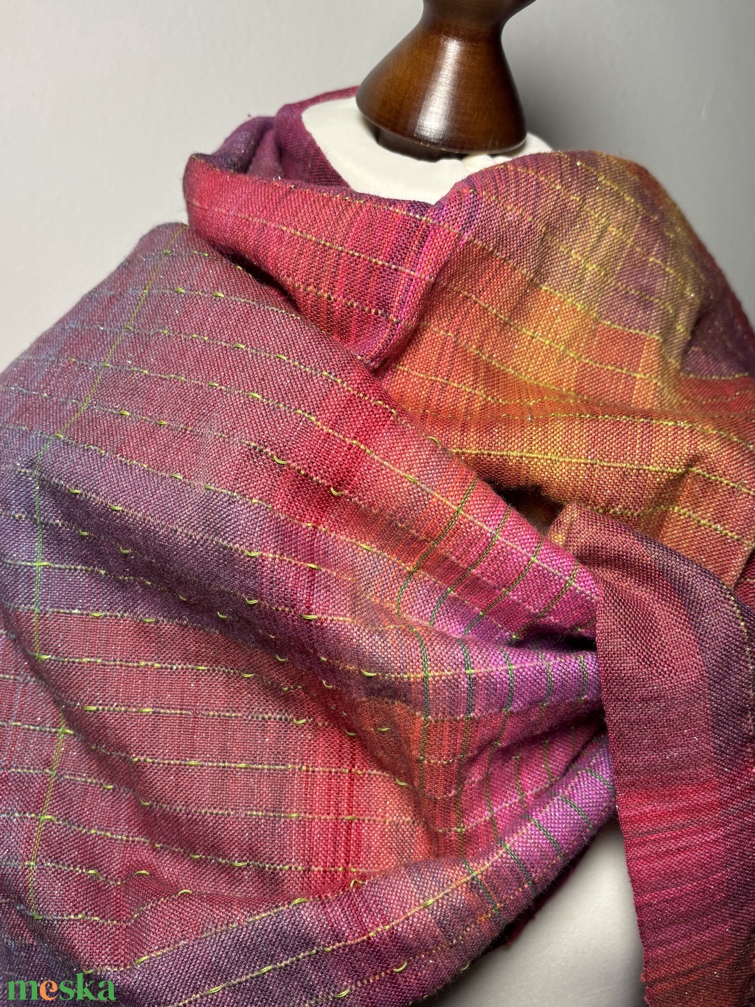 Kézzel szőtt Pink Sárga Merinó és Selyem Kendő - ruha & divat - sál, sapka, kendő - kendő - Meska.hu