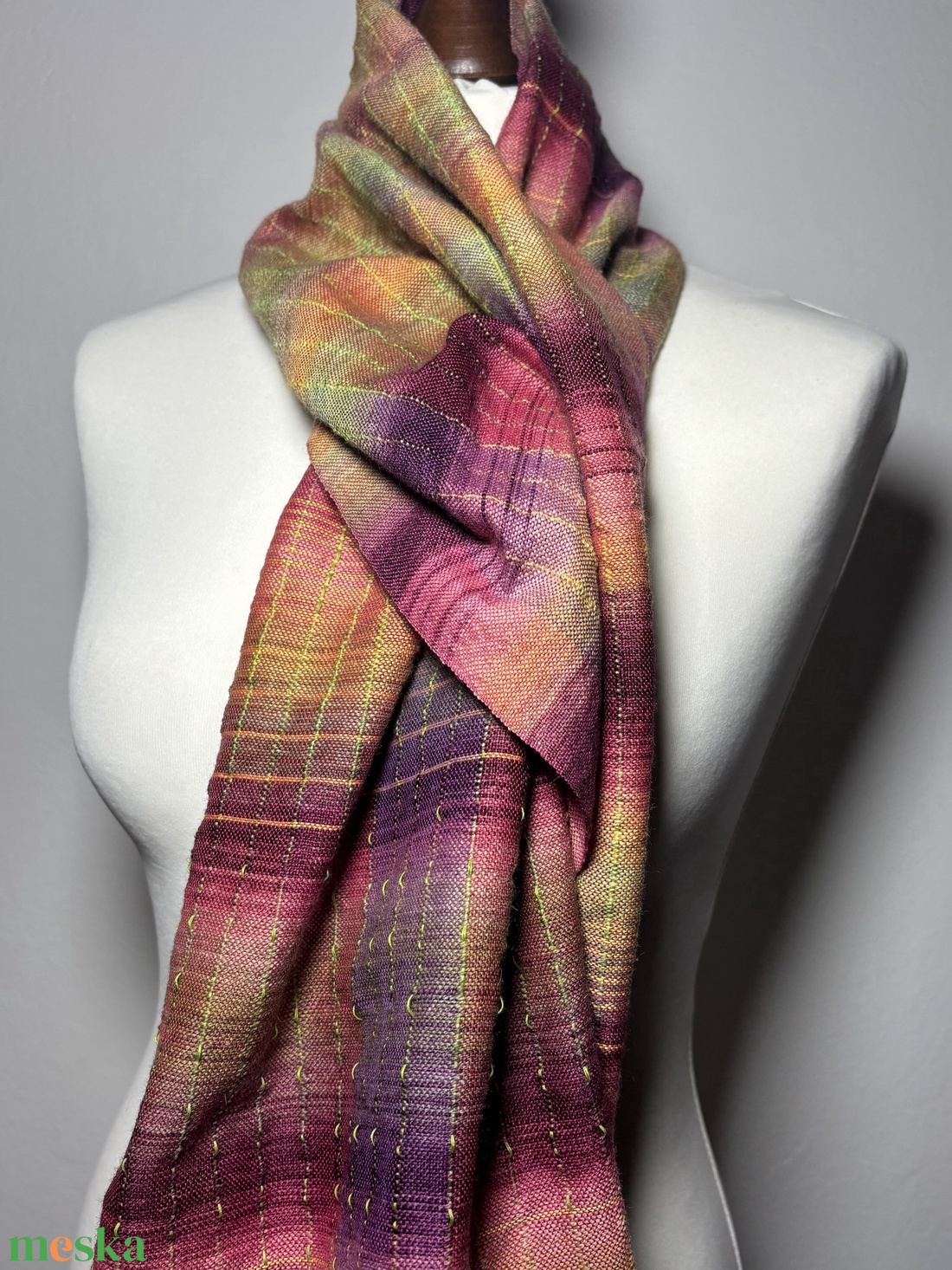 Kézzel szőtt Zöld Mályva Merinó és Teveszőr Kendő - ruha & divat - sál, sapka, kendő - kendő - Meska.hu