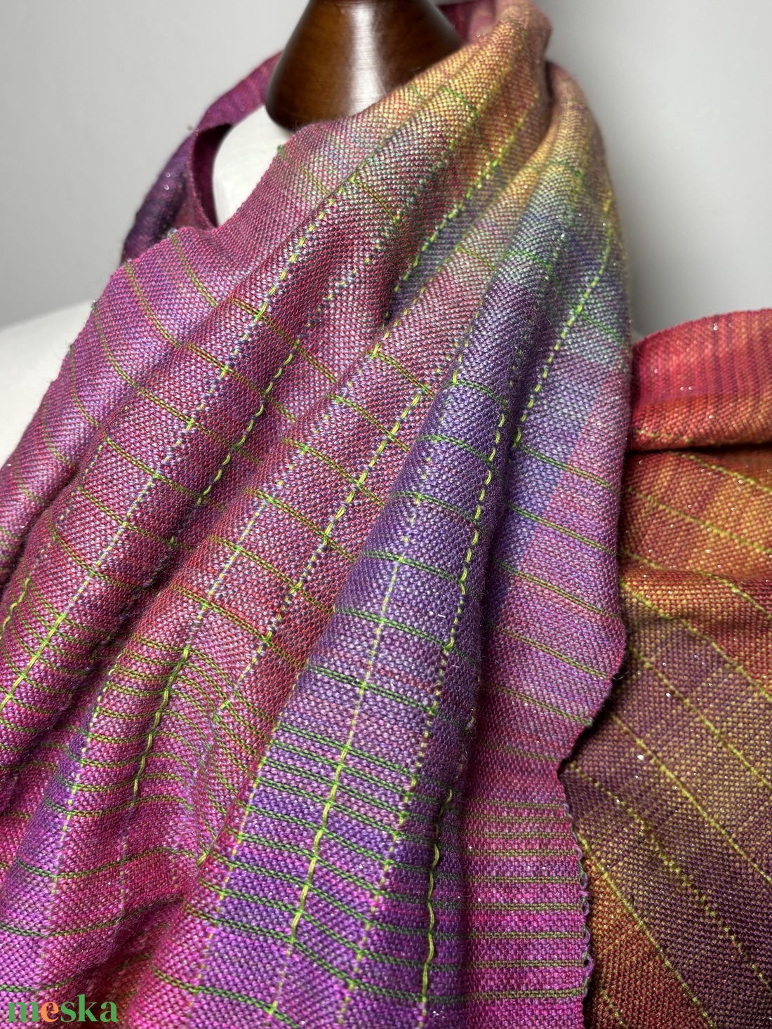 Kézzel szőtt Zöld Mályva Merinó és Teveszőr Kendő - ruha & divat - sál, sapka, kendő - kendő - Meska.hu