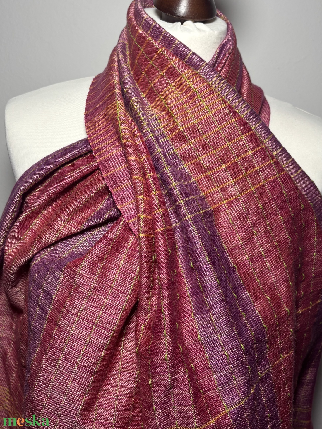 Kézzel szőtt Rózsaszín - Mályva Selyem Kendő - ruha & divat - sál, sapka, kendő - kendő - Meska.hu