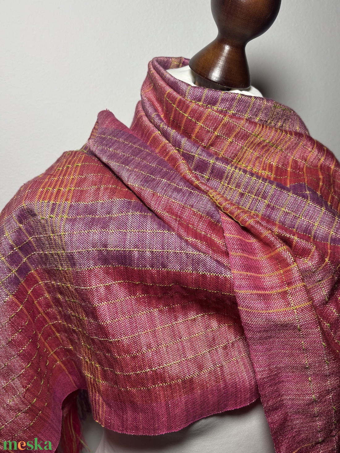 Kézzel szőtt Rózsaszín - Mályva Selyem Kendő - ruha & divat - sál, sapka, kendő - kendő - Meska.hu