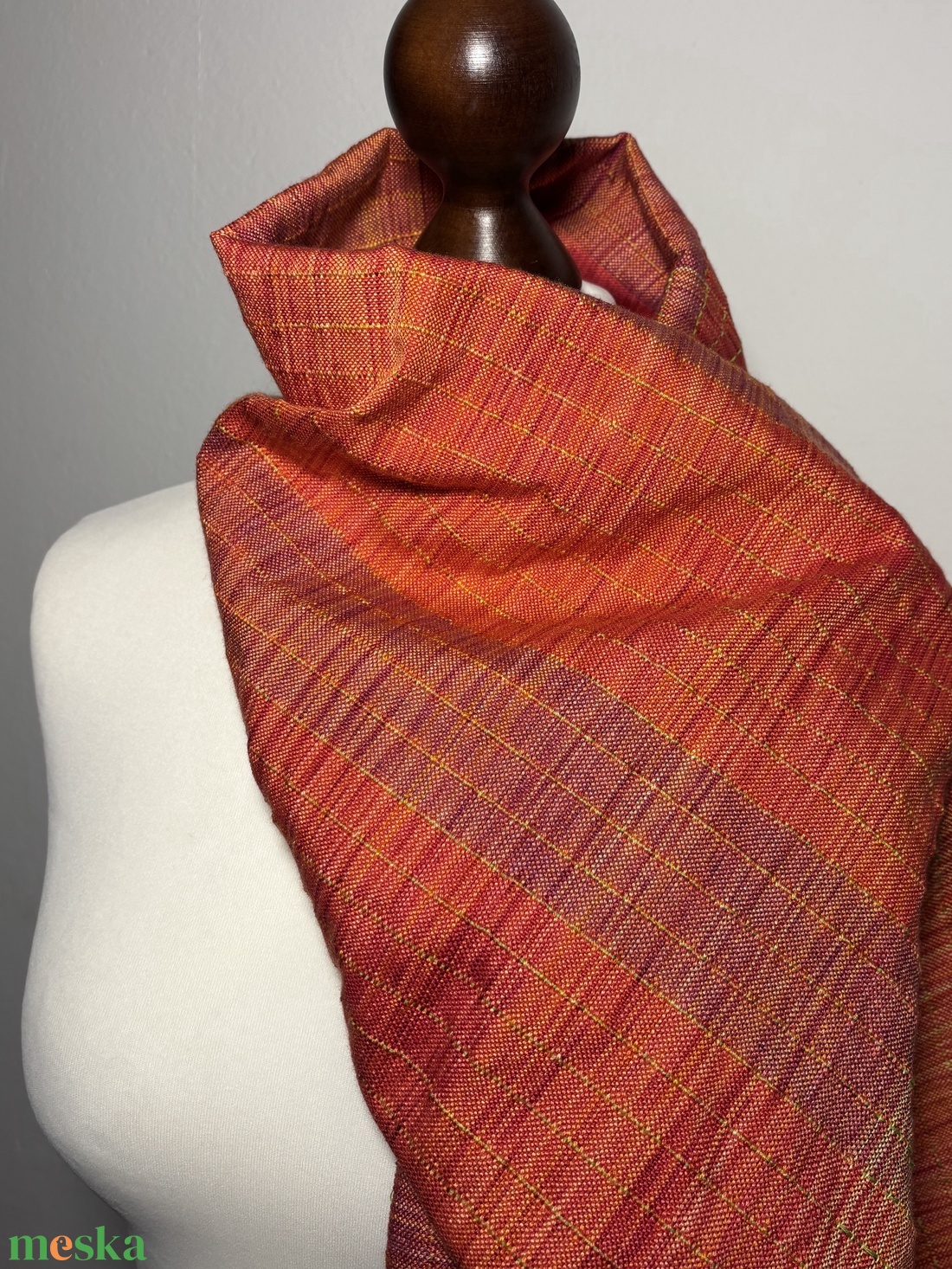 Kézzel szőtt Terrakotta Merino - Selyem Kendő - ruha & divat - sál, sapka, kendő - kendő - Meska.hu