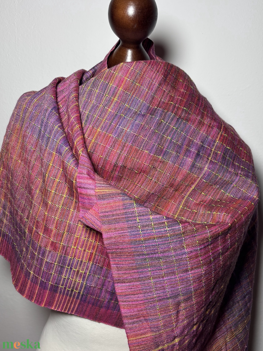 Kézzel szőtt Pink Selyem és Merinó Kendő - ruha & divat - sál, sapka, kendő - kendő - Meska.hu