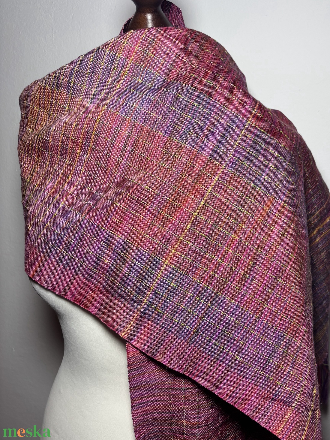 Kézzel szőtt Pink Selyem és Merinó Kendő - ruha & divat - sál, sapka, kendő - kendő - Meska.hu