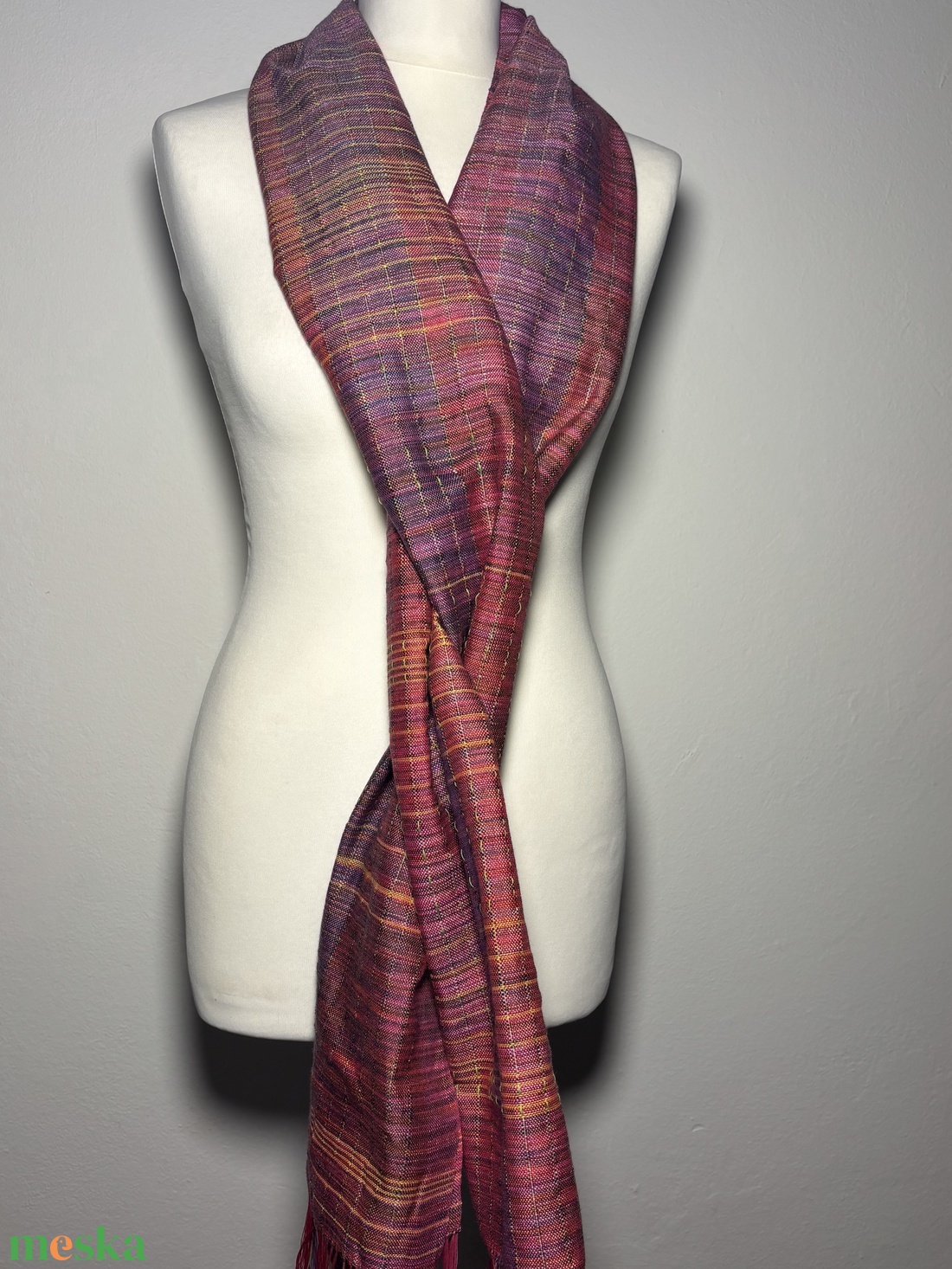 Kézzel szőtt Pink Selyem és Merinó Kendő - ruha & divat - sál, sapka, kendő - kendő - Meska.hu