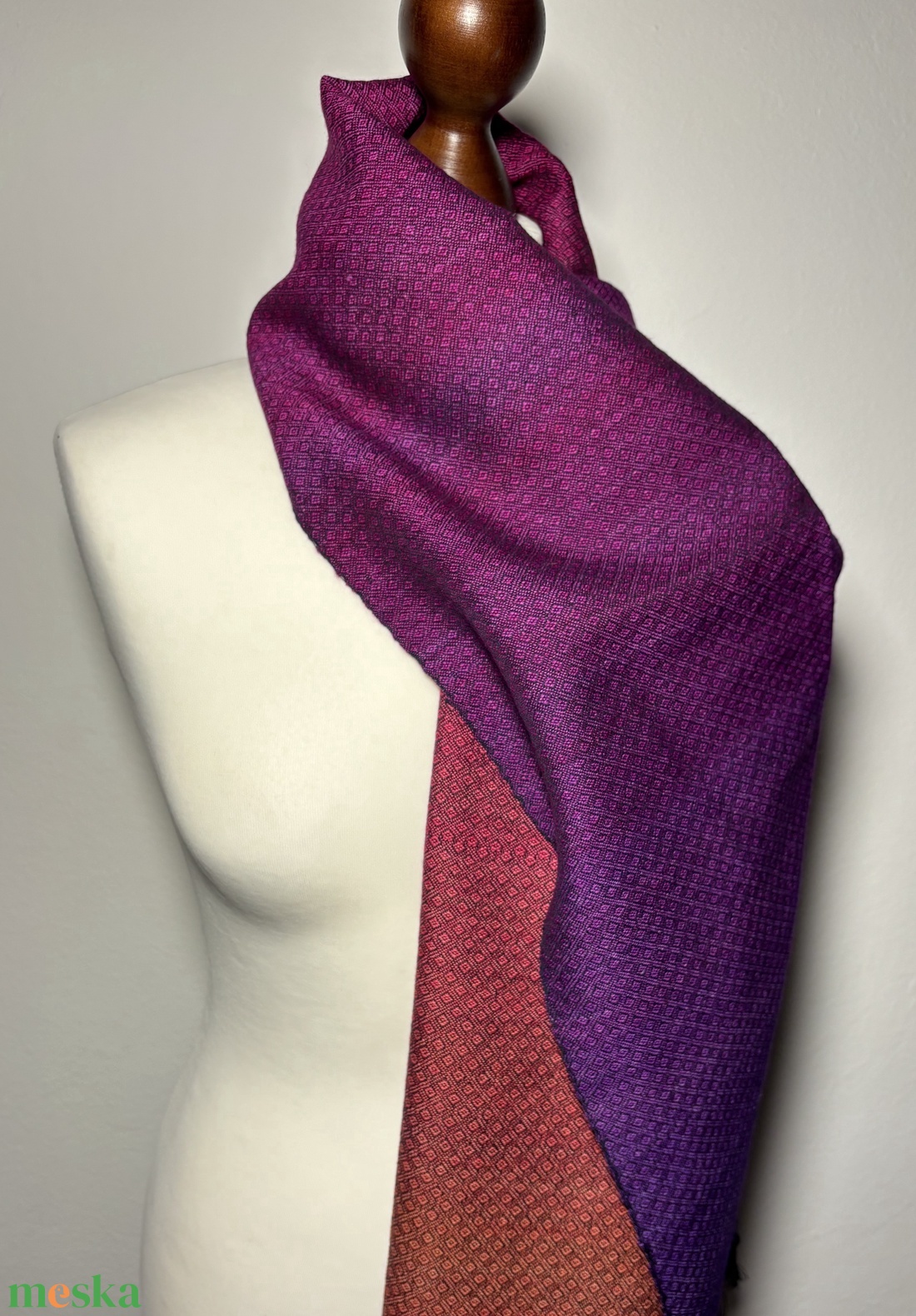 Kézzel szőtt Lila Narancs Selyem és Merinó Kendő - ruha & divat - sál, sapka, kendő - kendő - Meska.hu