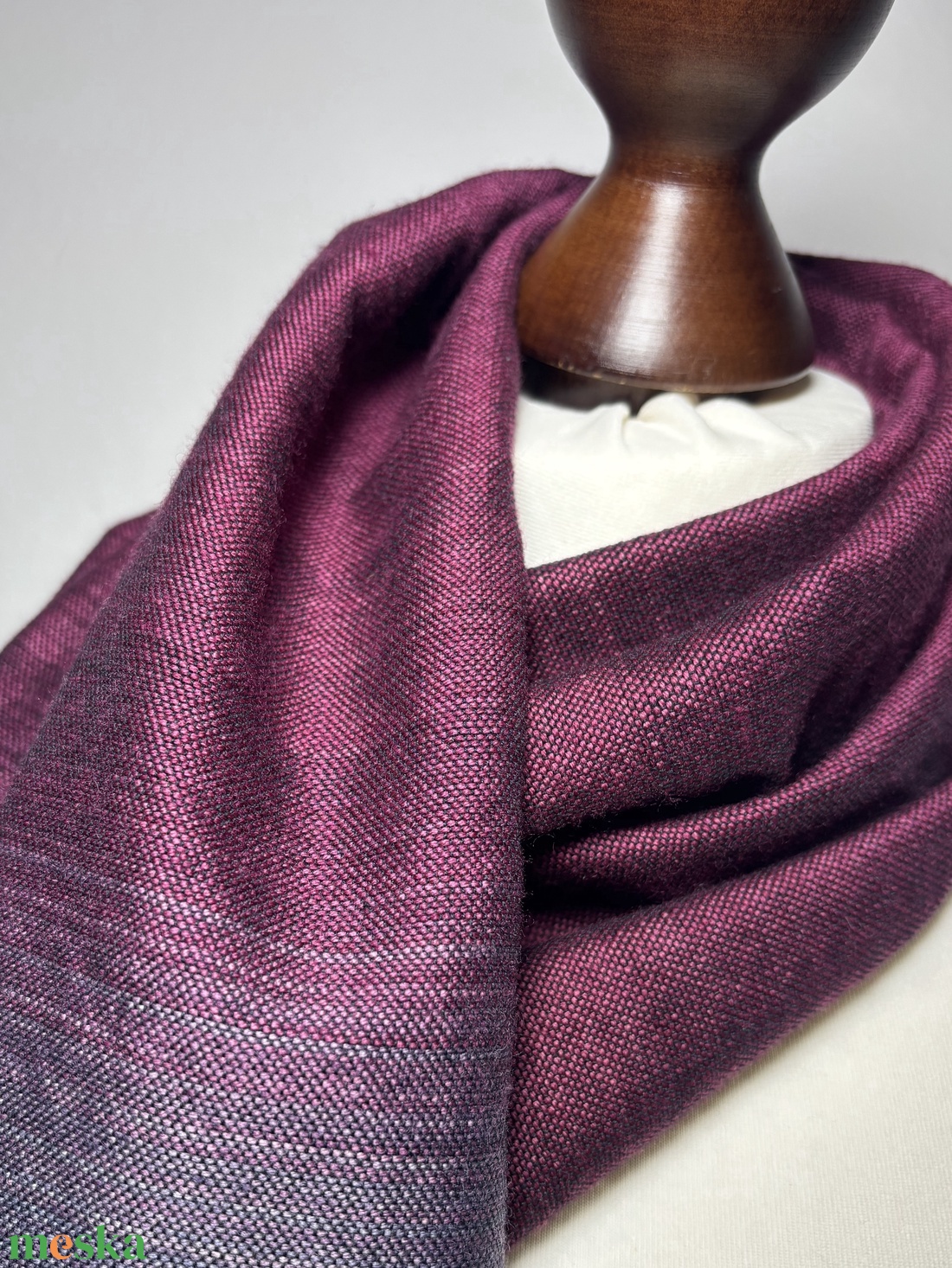 Kézzel szőtt Ezüst Bordó Barna Merinó Kendő - ruha & divat - sál, sapka, kendő - kendő - Meska.hu