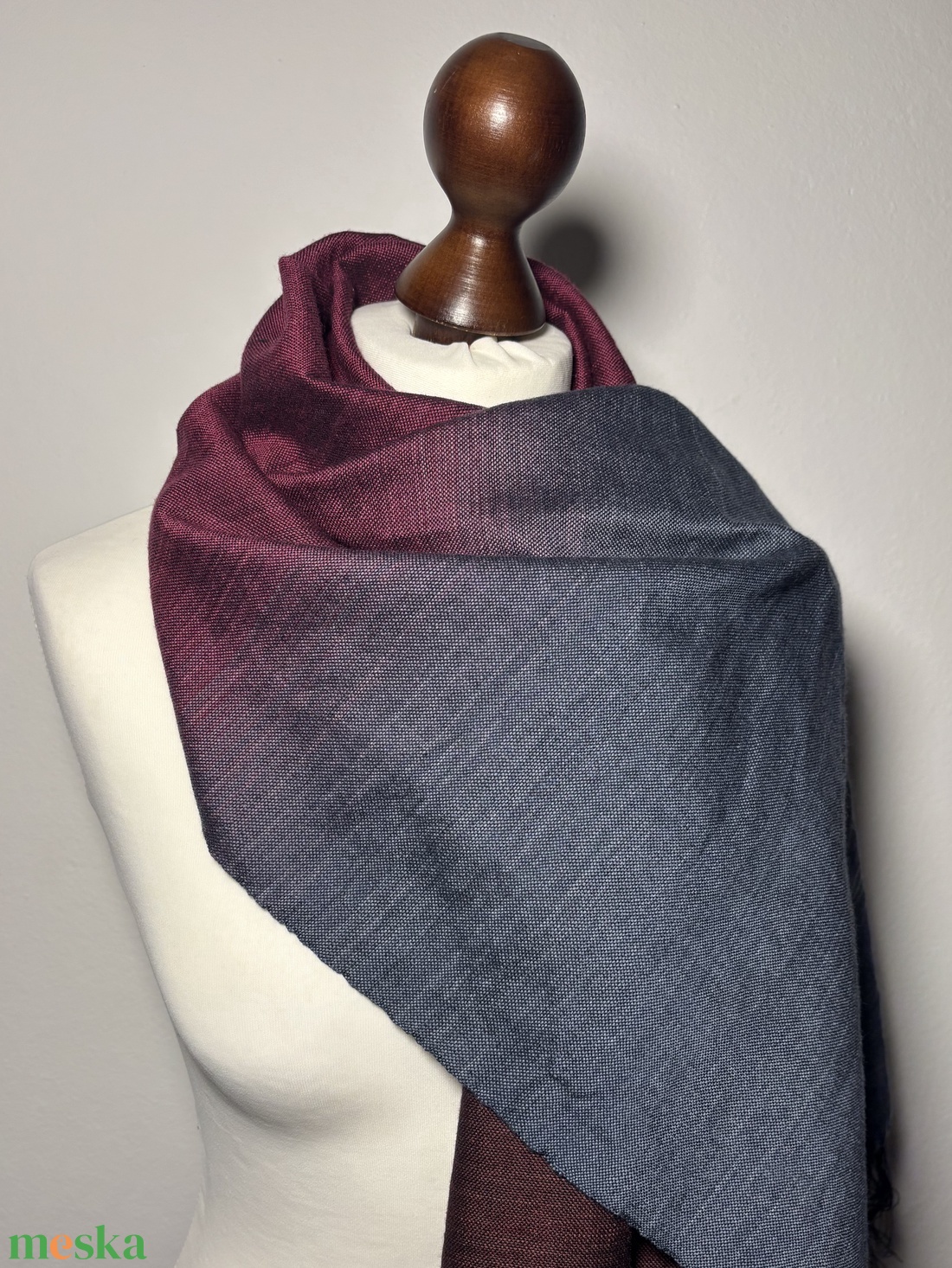 Kézzel szőtt Ezüst Bordó Barna Merinó Kendő - ruha & divat - sál, sapka, kendő - kendő - Meska.hu