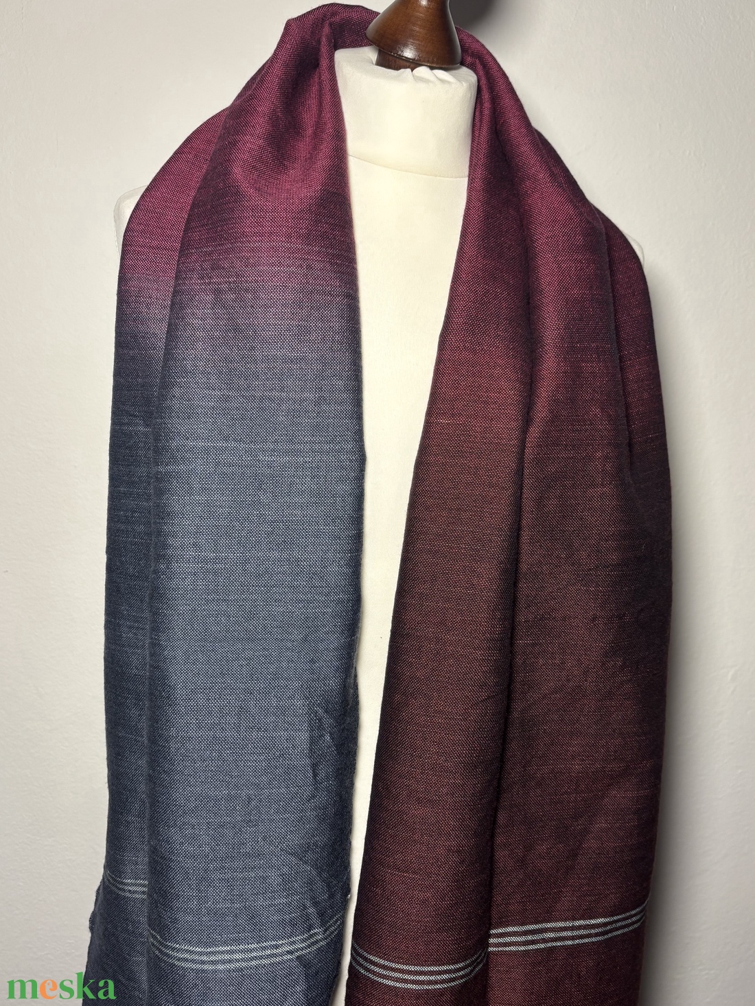 Kézzel szőtt Ezüst Bordó Barna Merinó Kendő - ruha & divat - sál, sapka, kendő - kendő - Meska.hu