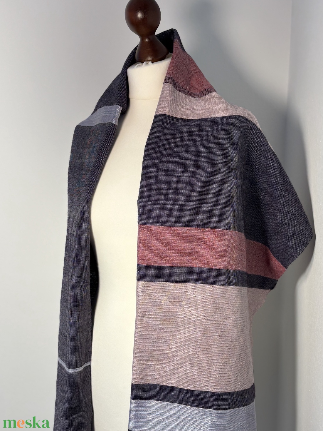 Kézzel Szőtt Merinó�Selyem Kendő Yak Gyapjúval, Lila�Rózsaszín Csíkos Vállkendő, Kézműves Prémium Sál - ruha & divat - sál, sapka, kendő - kendő - Meska.hu