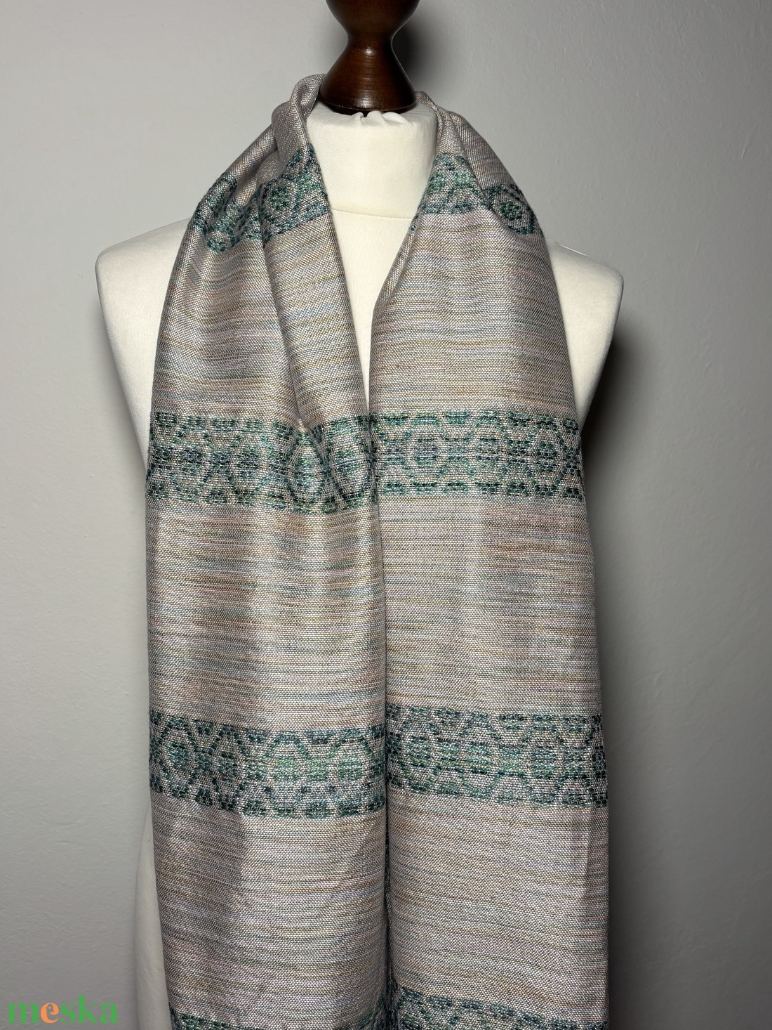 Kézzel szőtt elegáns púder Rózsaszín Zöld Selyem Kendő - ruha & divat - sál, sapka, kendő - kendő - Meska.hu