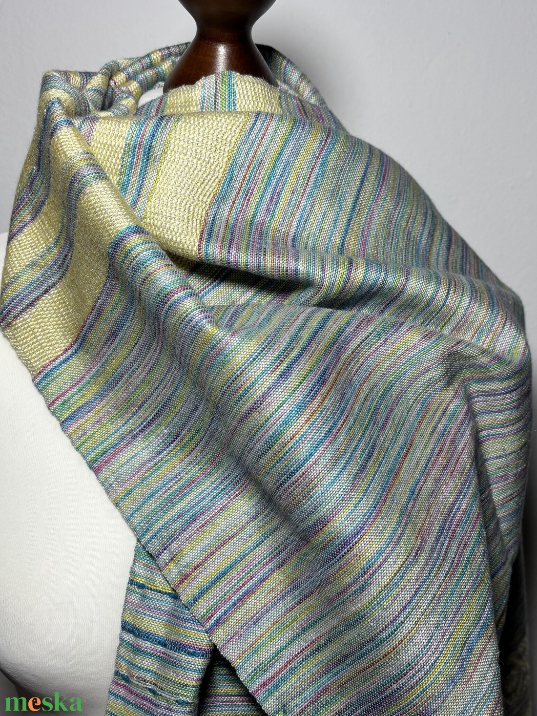 Kézzel szőtt Sárga zöld Kék színátmenetes Selyem Kendő - ruha & divat - sál, sapka, kendő - kendő - Meska.hu