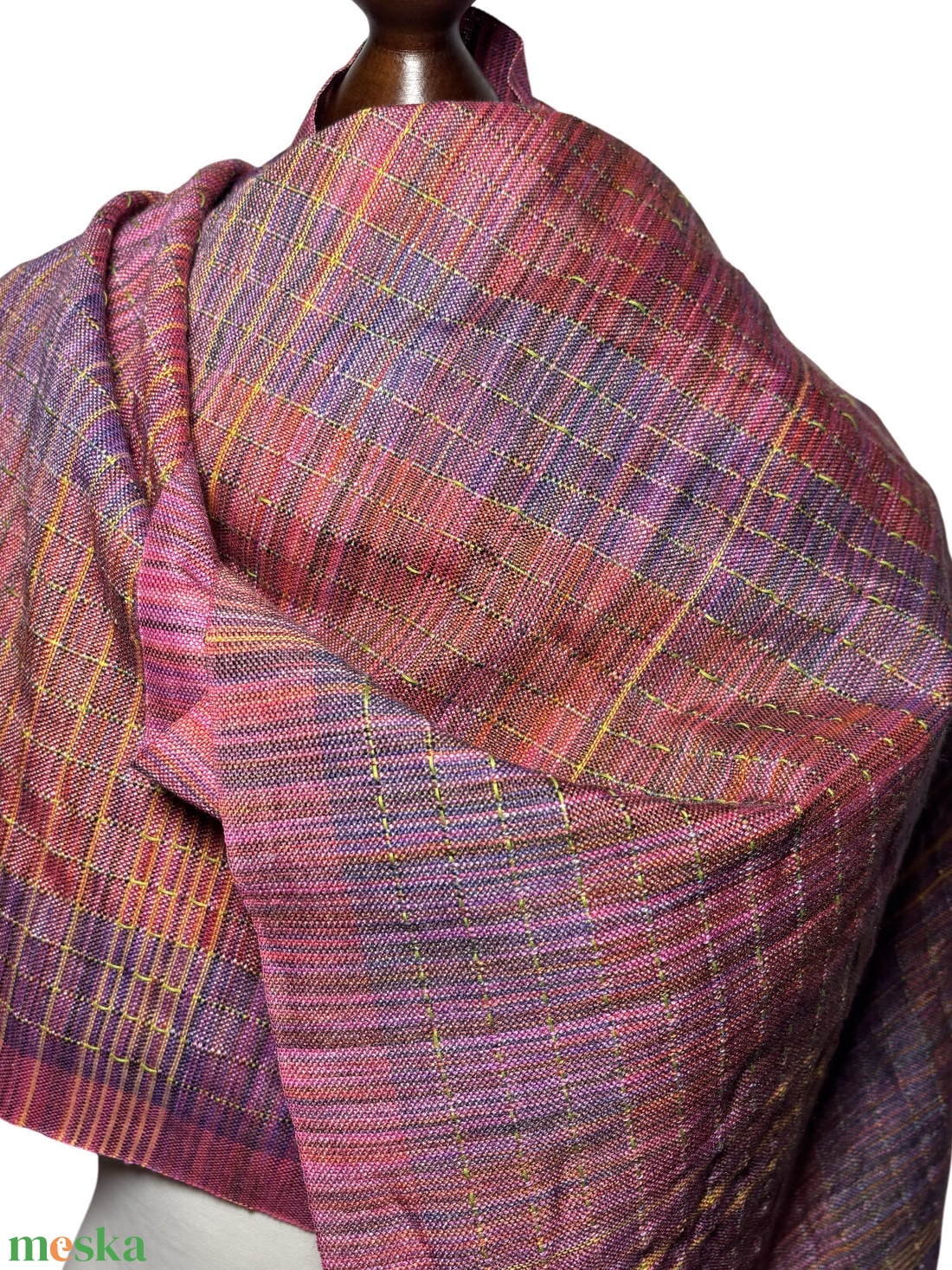 Kézzel szőtt Pink Selyem és Merinó Kendő - ruha & divat - sál, sapka, kendő - kendő - Meska.hu