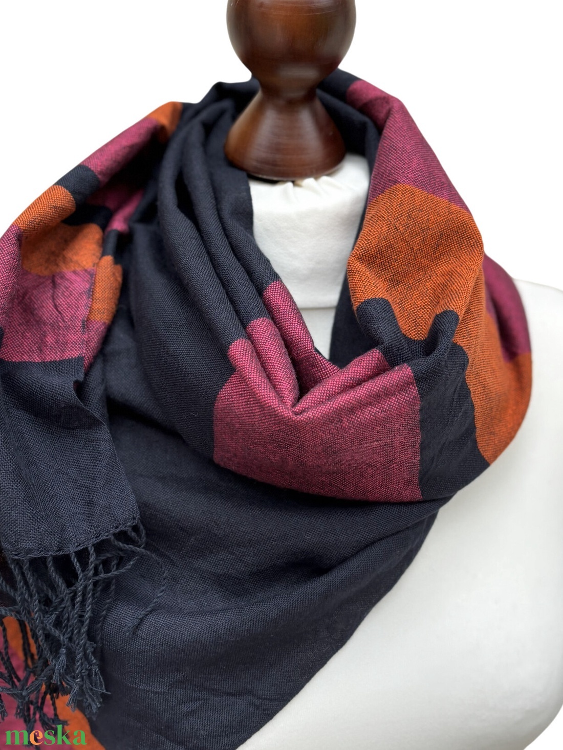 Kézzel szőtt elegáns Merinó Sötétkék narancs pink Kendő - ruha & divat - sál, sapka, kendő - kendő - Meska.hu