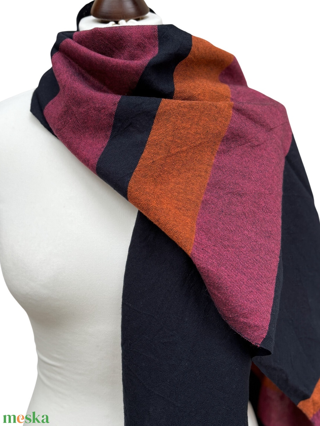 Kézzel szőtt elegáns Merinó Sötétkék narancs pink Kendő - ruha & divat - sál, sapka, kendő - kendő - Meska.hu
