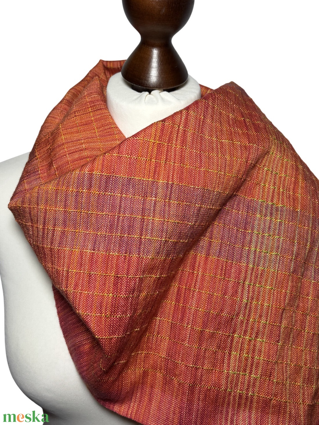Kézzel szőtt Terrakotta Merino - Selyem Kendő - ruha & divat - sál, sapka, kendő - kendő - Meska.hu