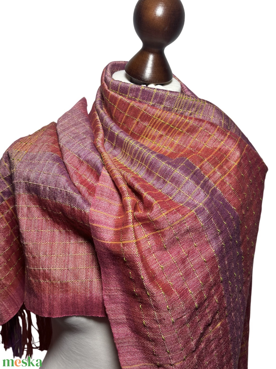 Kézzel szőtt Rózsaszín - Mályva Selyem Kendő - ruha & divat - sál, sapka, kendő - kendő - Meska.hu