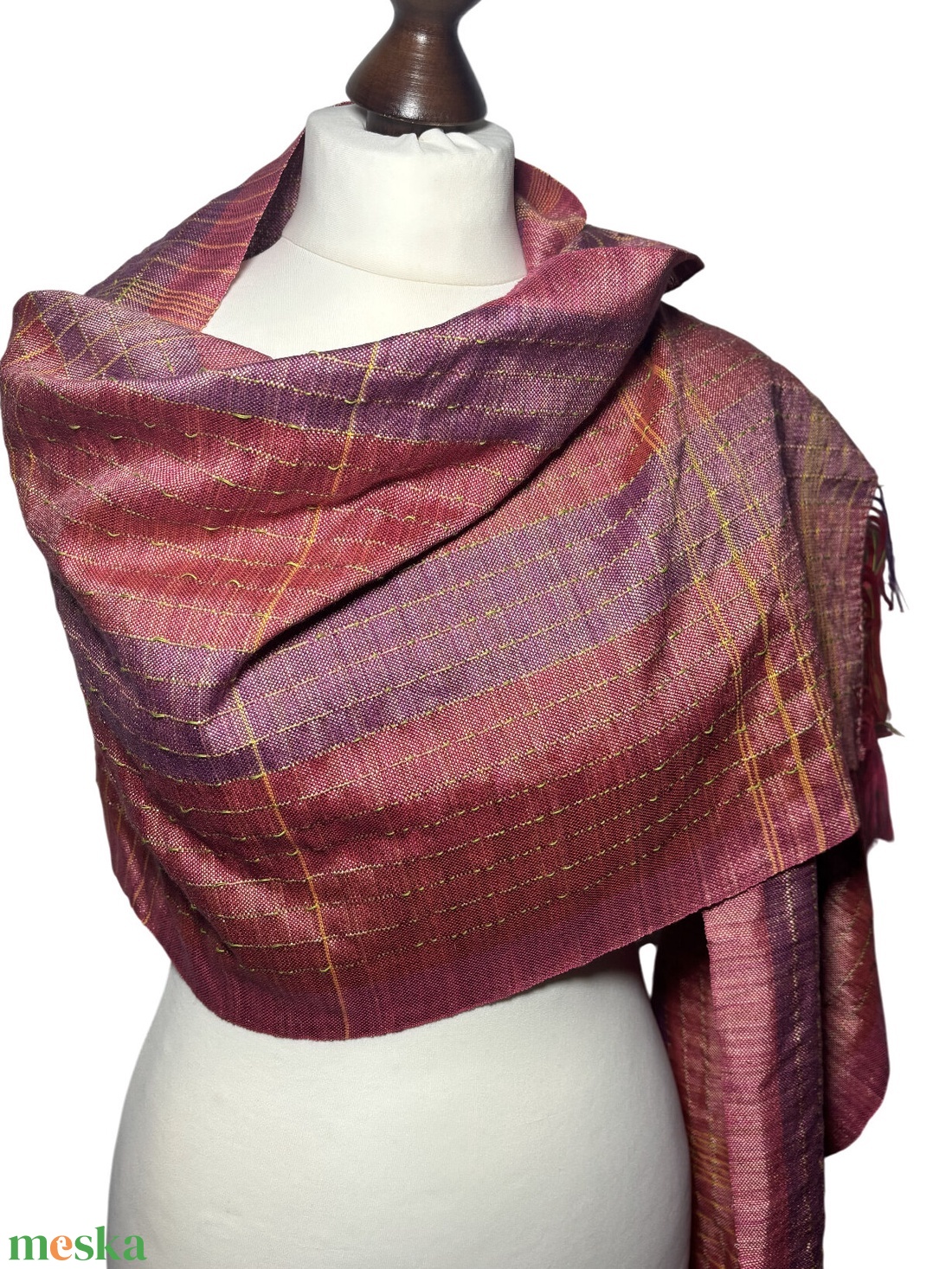 Kézzel szőtt Rózsaszín - Mályva Selyem Kendő - ruha & divat - sál, sapka, kendő - kendő - Meska.hu