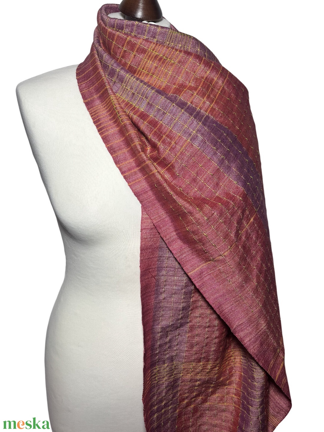 Kézzel szőtt Rózsaszín - Mályva Selyem Kendő - ruha & divat - sál, sapka, kendő - kendő - Meska.hu