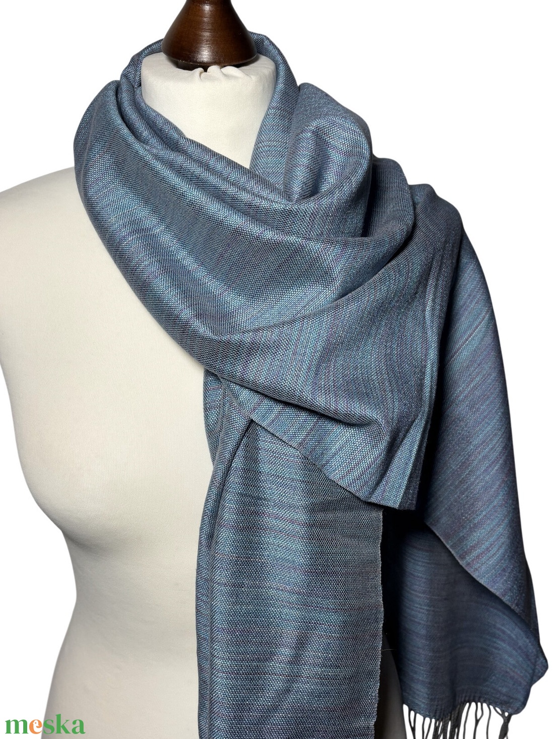 Kézzel szőtt elegáns Kék Selyem Kendő - ruha & divat - sál, sapka, kendő - kendő - Meska.hu