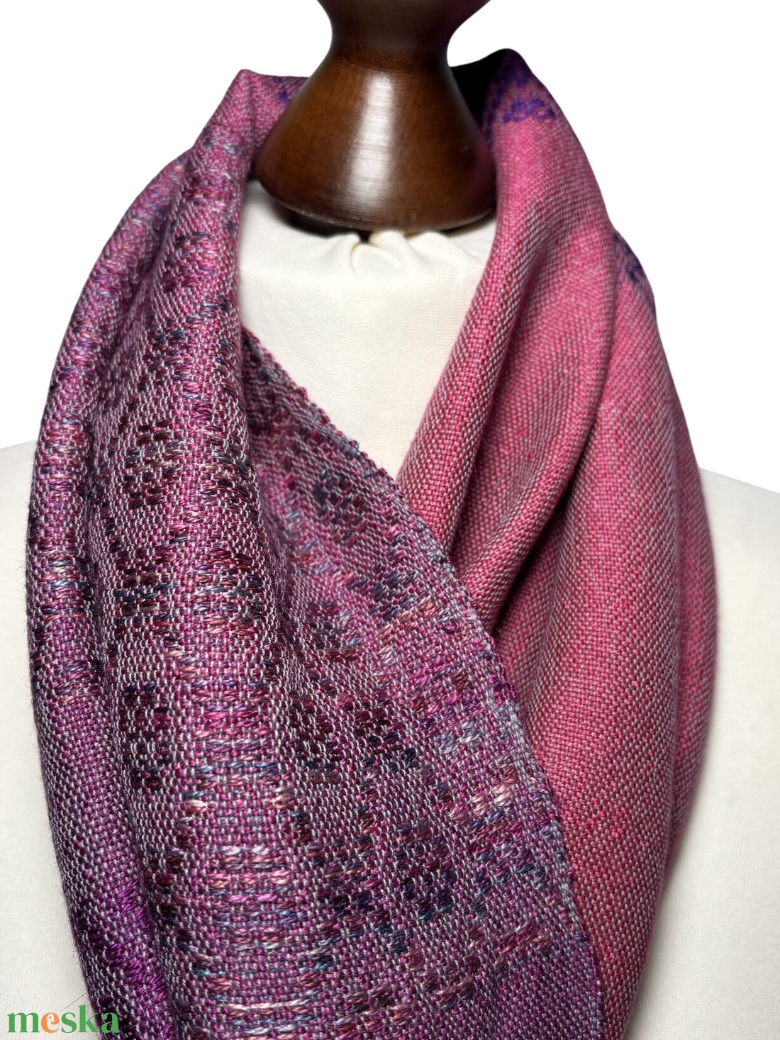 Viragmintás kézzel szőtt lila, narancs merinó selyem sál - ruha & divat - sál, sapka, kendő - kendő - Meska.hu