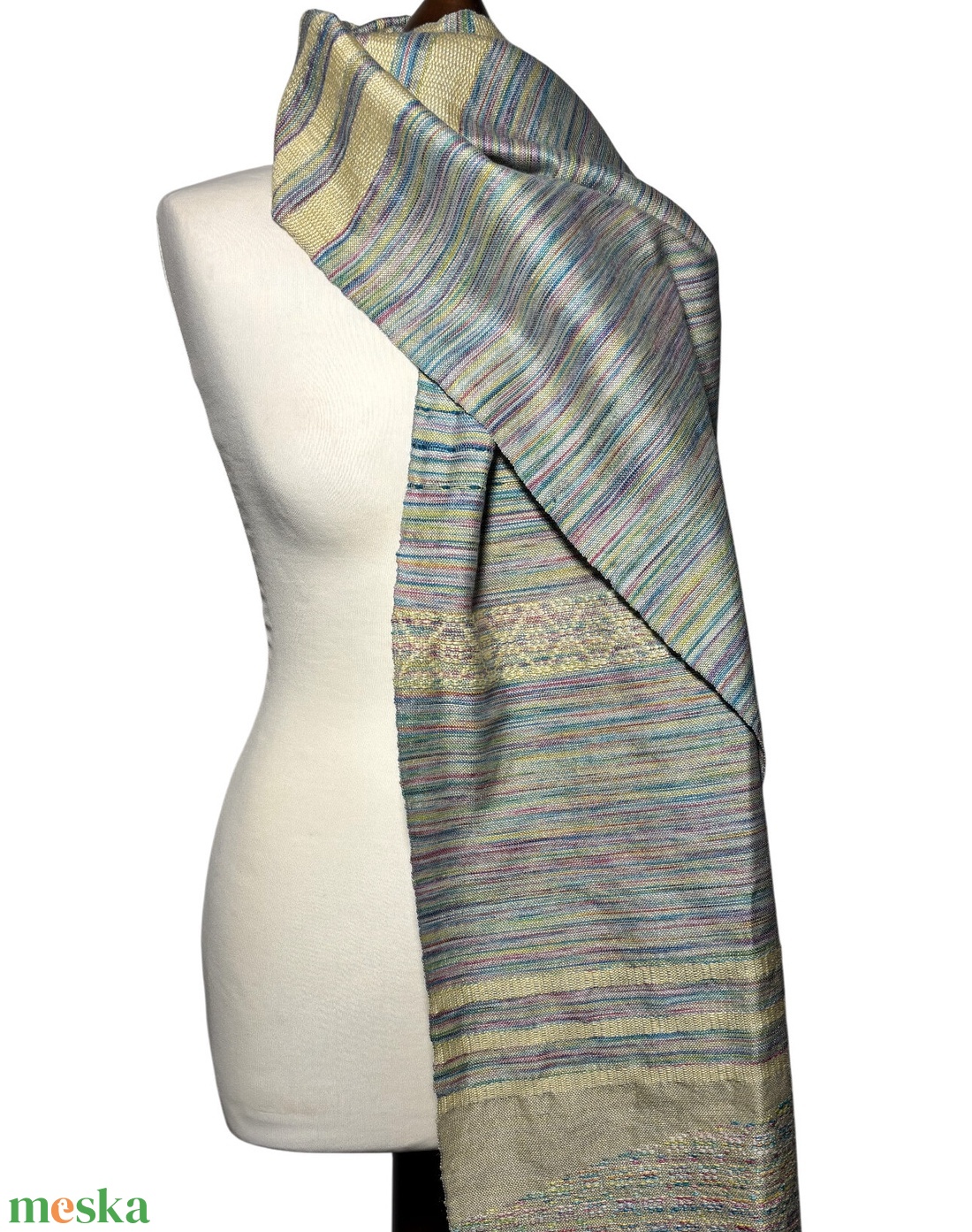 Kézzel szőtt Sárga zöld Kék színátmenetes Selyem Kendő - ruha & divat - sál, sapka, kendő - kendő - Meska.hu