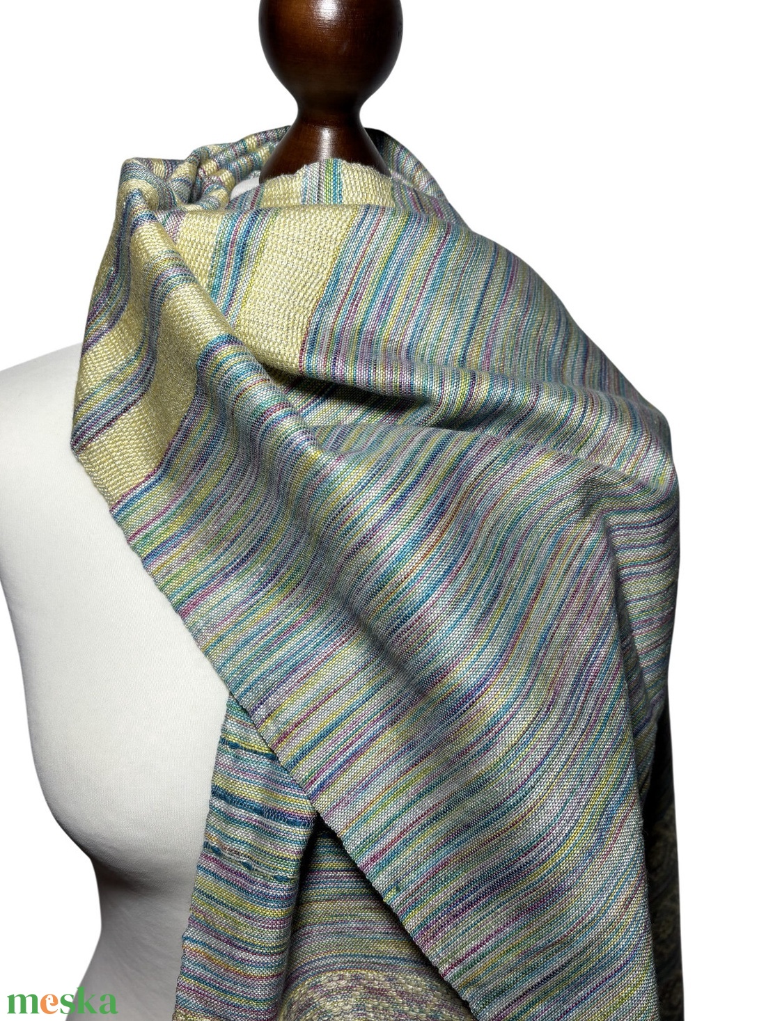 Kézzel szőtt Sárga zöld Kék színátmenetes Selyem Kendő - ruha & divat - sál, sapka, kendő - kendő - Meska.hu
