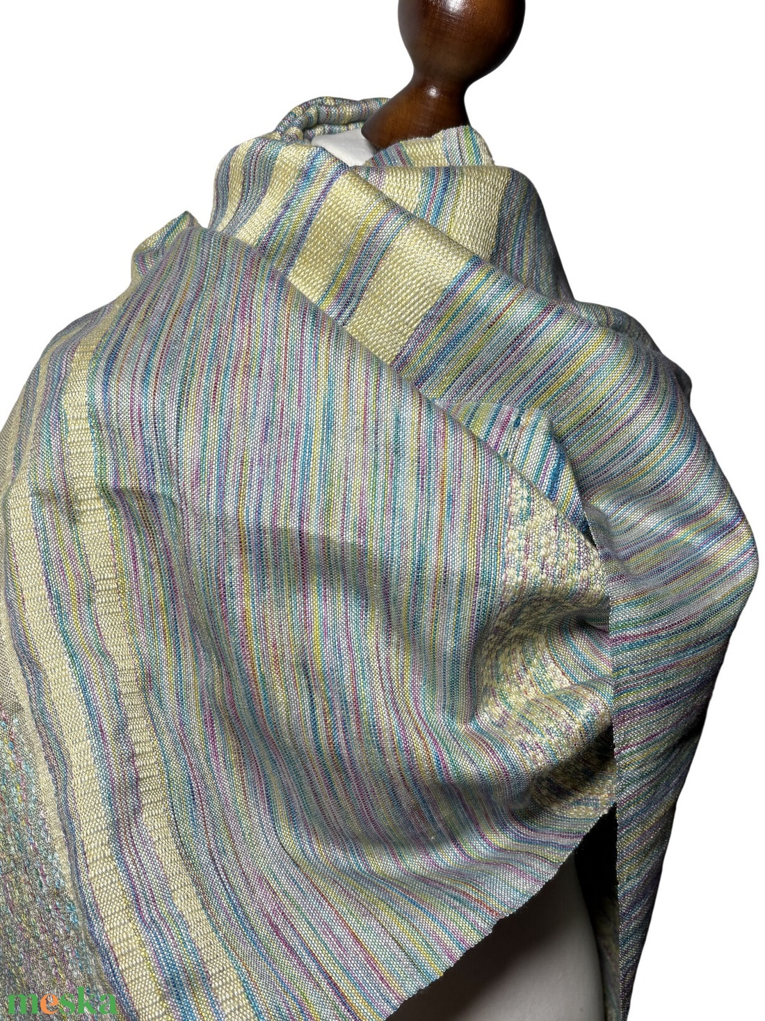 Kézzel szőtt Sárga zöld Kék színátmenetes Selyem Kendő - ruha & divat - sál, sapka, kendő - kendő - Meska.hu