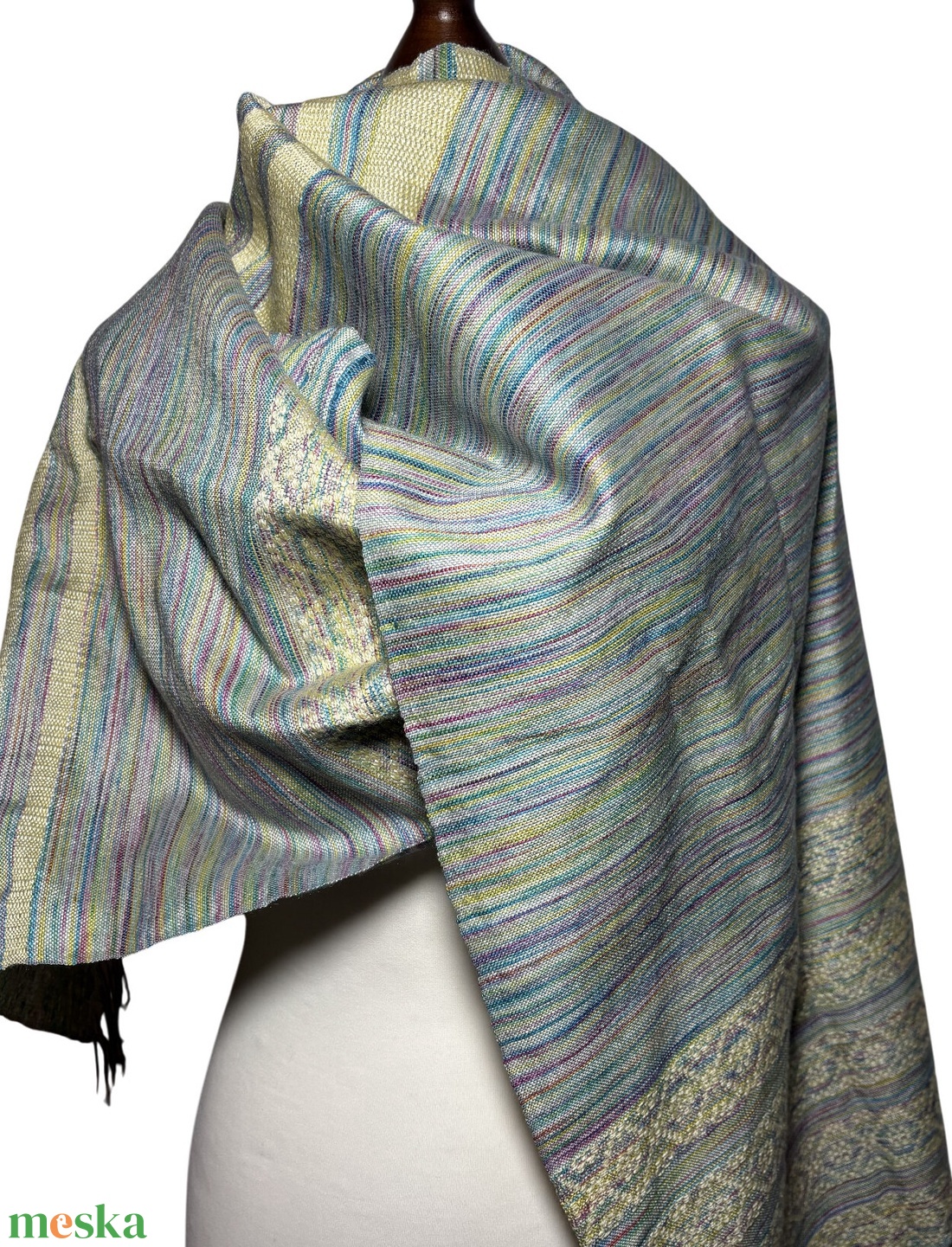 Kézzel szőtt Sárga zöld Kék színátmenetes Selyem Kendő - ruha & divat - sál, sapka, kendő - kendő - Meska.hu